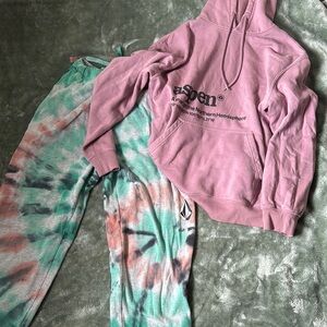 Pink Hoodie and Tie-Dye Sweatpants Set